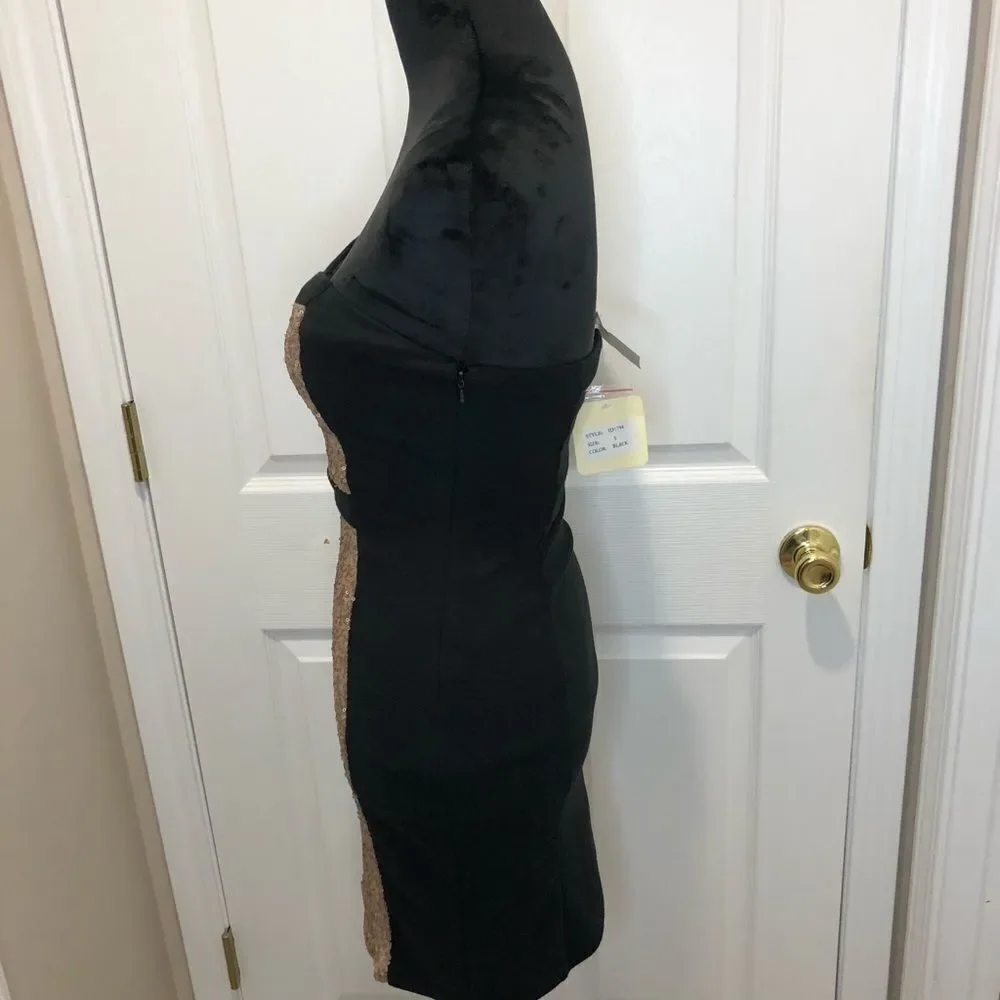 NWT Ina black and gold sequin strapless mini dress - Picture 7 of 14
